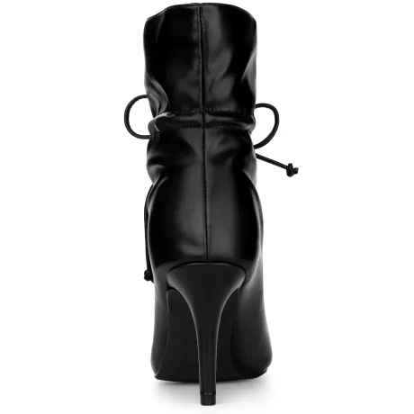 Allegra K - Pointed Toe Drawstring Pull-on Ankle Boots