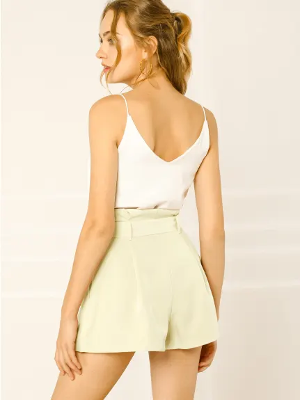 Allegra K- Bow Belt High Paper Bag Waist Shorts