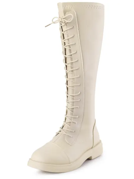 Allegra K- Lace Up Round Toe Lug Sole Boots