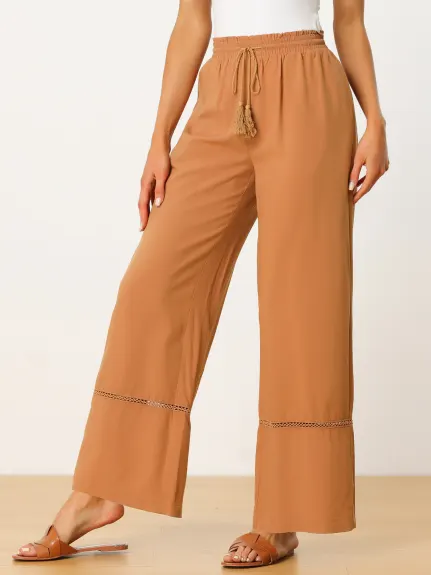 Allegra K- Pantalon Palazzo Boho à jambe large et ourlet en crochet