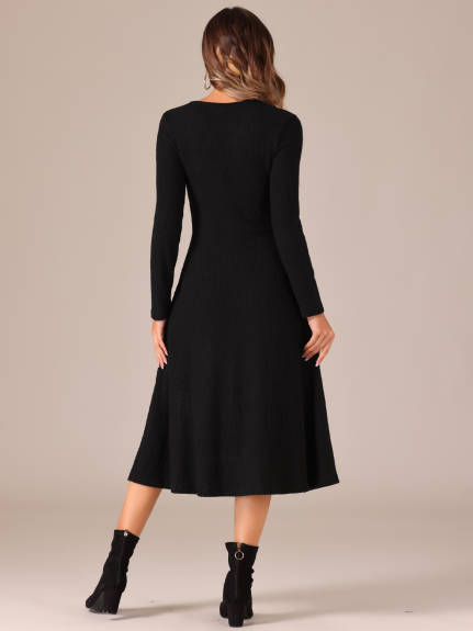 Allegra K - Long Sleeve Button Flowy Midi Dress