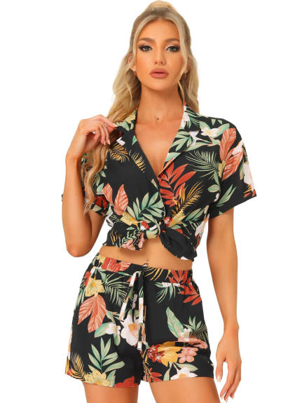 Allegra K - Hawaiian Floral Shirt and Shorts Outfits