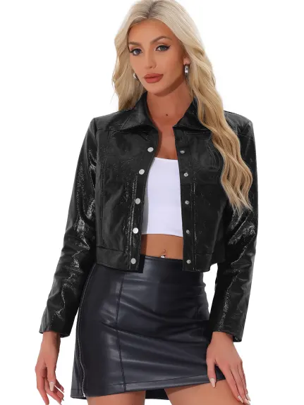 Allegra K - Faux Leather Cropped PU Jacket