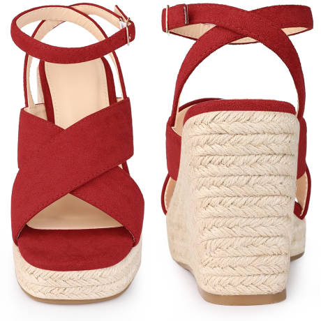 Allegra K - Cross Straps Espadrilles Wedge Sandals