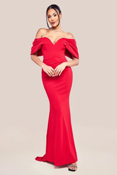 Goddiva - Off The Shoulder Draped Sleeve Maxi Dress