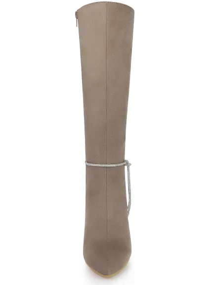 Allegra K - Rhinestone Stiletto Heels Knee High Boots