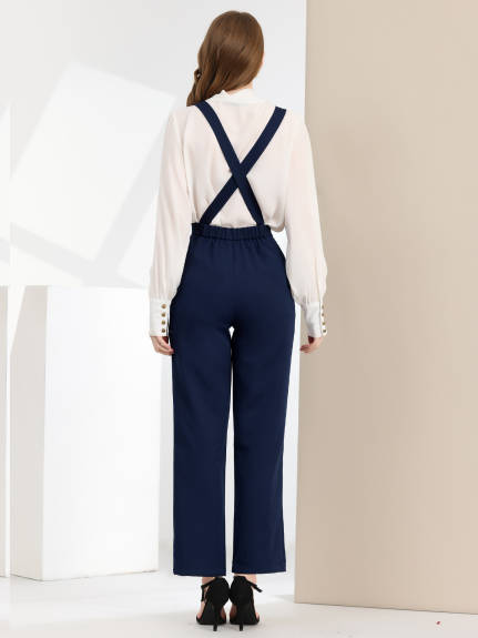 Allegra K - Wide Leg Jumpsuit Suspenders Pants