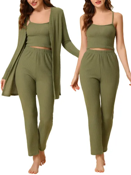 cheibear - 3pcs Pjs Cami Top with Pants Knit Lounge Set