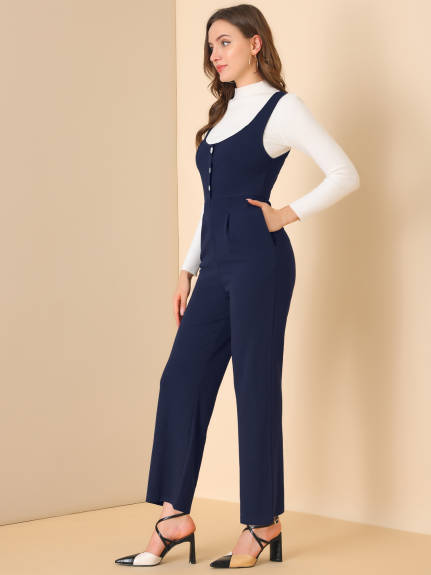 Allegra K - High Waist Wide Leg Pants Work Jumpsuit