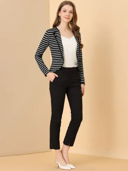 Allegra K- Notched Lapel Casual Striped Blazer