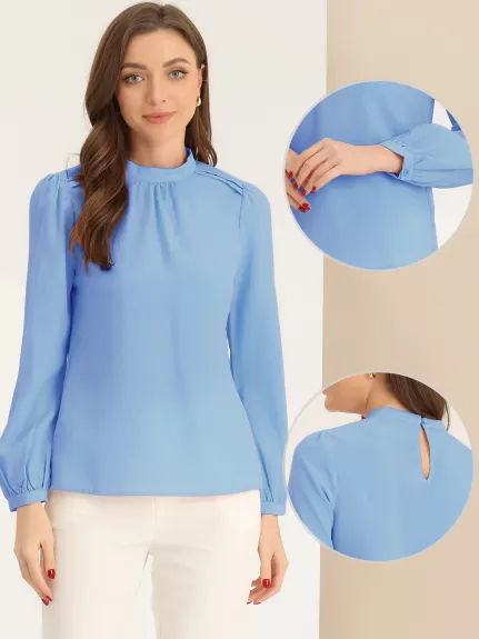 Allegra K- Chiffon Mock Neck Shirt Blouse