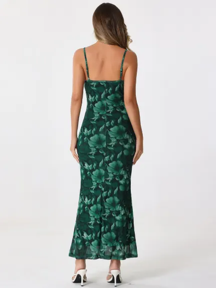 Allegra K - Mesh Floral Sleeveless Bodycon Maxi Dress