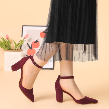 Allegra K - Ankle Strap Pointed Toe Block Heel Pump