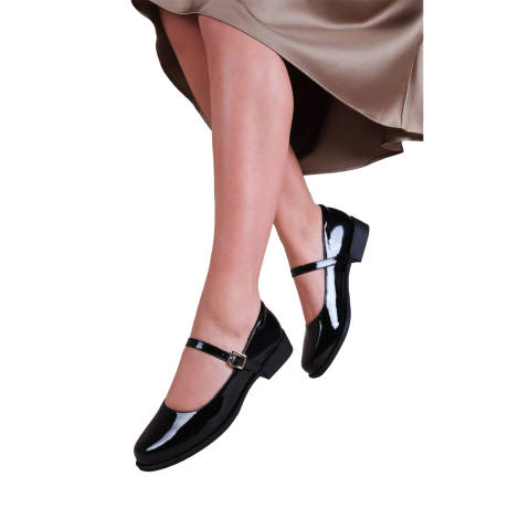 Where's That From - Womens/Ladies Kingston Patent Leather Buckle Detail Wide Low Heel Shoes