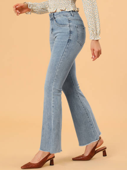 Allegra K- High Waist Slash Pocket Wide Leg Denim Jeans