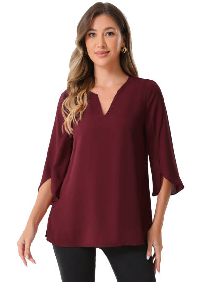 INSPIRE CHIC - Split Sleeve V Neck Mesh Tunic Top