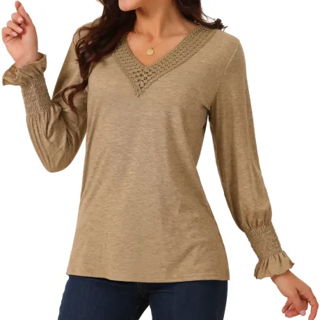 Allegra K - V Neck Long Sleeve Casual Tops