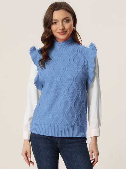 Allegra K- Ruffle Sleeve Mock Neck Cable Knit Pullover Vest