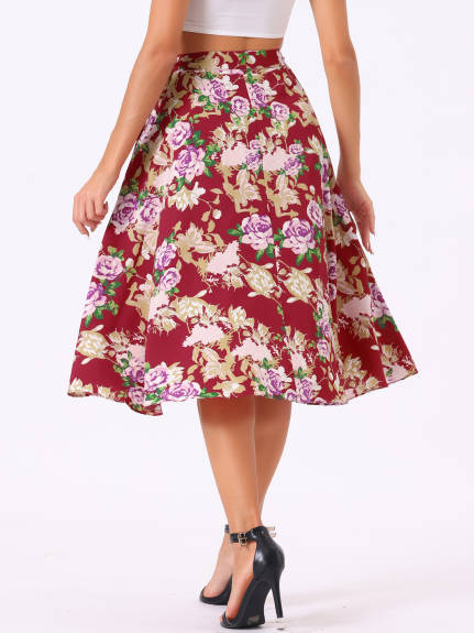 Allegra K- Floral Boho Wrap Midi Skirt