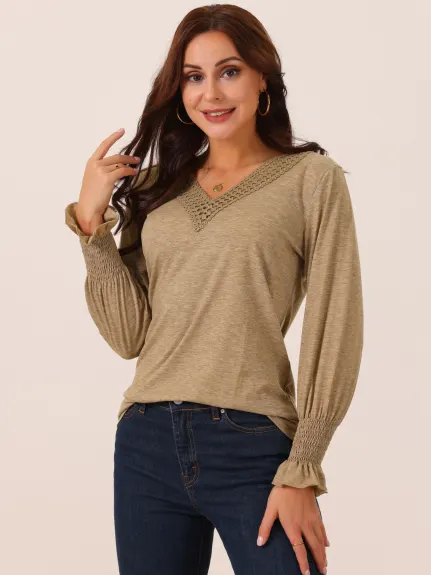 Allegra K - V Neck Long Sleeve Casual Tops