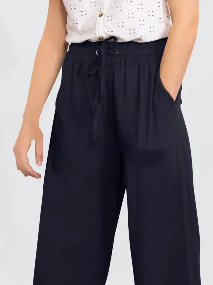 Annick - Danny Pants Linen Straight Elastic Waist Navy