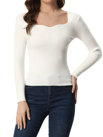 Allegra K- Pullover Slim Fit Sweetheart Neck Knit Sweater