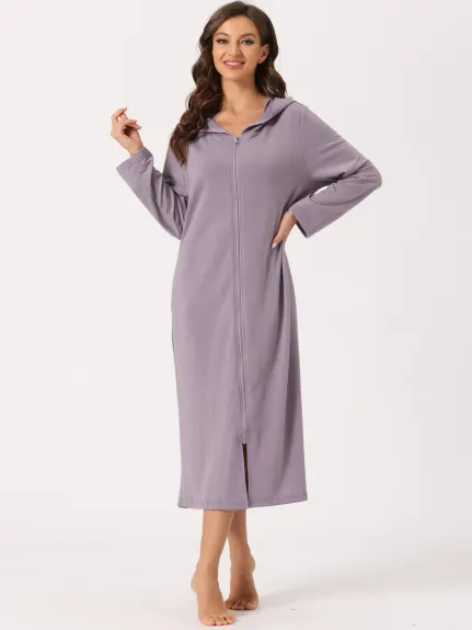 cheibear - Zip Front Hooded Long Nightshirt