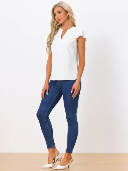 Allegra K- V Neck Cap Sleeve Shirts Blouse