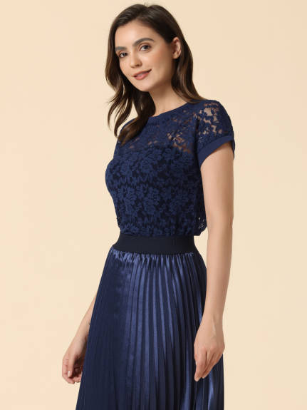 Allegra K- Lace Floral Embroidery See-Through Top