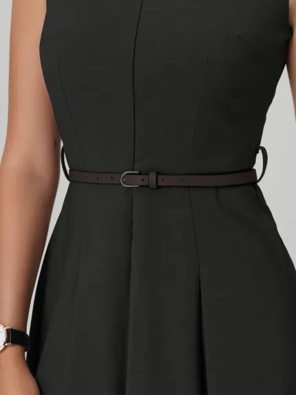 Hobemty- Sleeveless Zip Up Belted Fit and Flare Dress