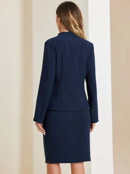 Allegra K - Collarless Blazer and Pencil Skirt Suit