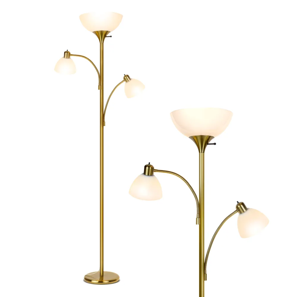 Sky Dome Double Led Torchiere Floor Lamp With 2 Reading Arms