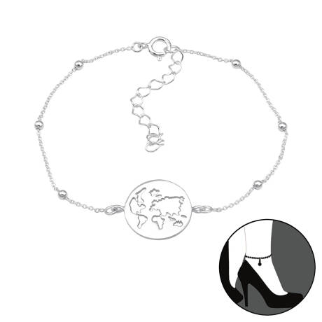 Chevillière en Argent Sterling avec Chaîne à Billes et Charm Globe - Ag Sterling