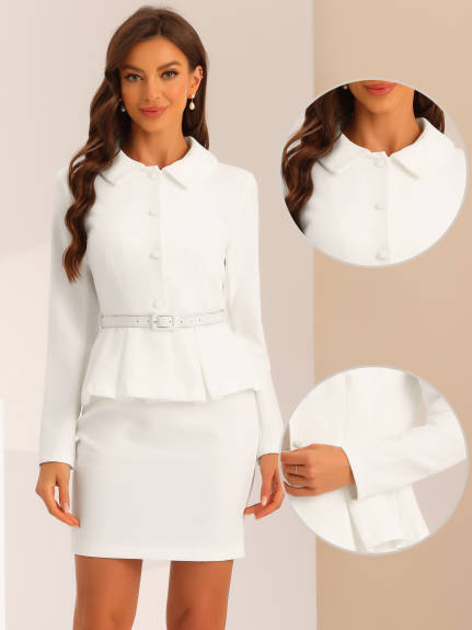 Allegra K- Suit Set-Peplum Blazer Jacket and Pencil Skirt