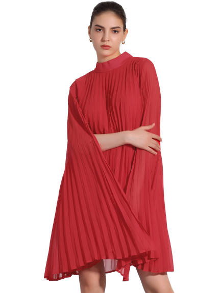 Allegra K - Chiffon Cloak Sleeve Pleated Cape Dress