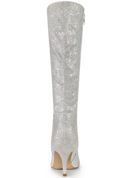 Allegra K - Glitter Stiletto Heel Knee High Boots