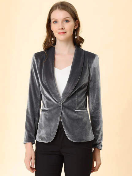 Allegra K- Shawl Collar One Button Velvet Blazer