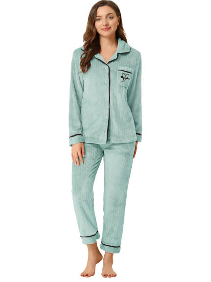 Allegra K - Flannel Button Down Winter Pajama Sets