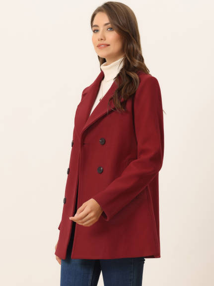 Allegra K- Notched Lapel Double-Breasted Overcoat