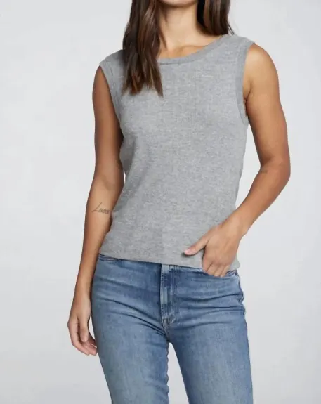 Chaser - Triblend Rib Shirred Back V Muscle Tank