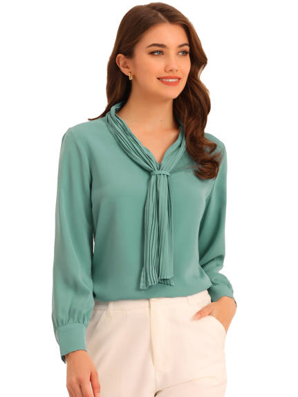 Allegra K- Chiffon Pleated Tie Neck Blouse Shirt