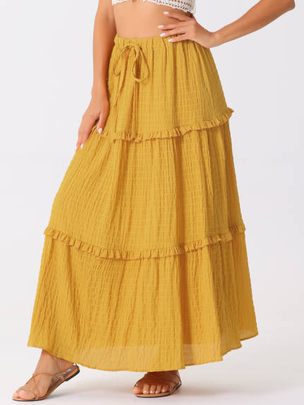 Allegra K - High Waist Tiered Boho Maxi Skirt