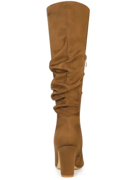 Allegra K - Slouchy Pointed Toe Heeled Knee High Boots