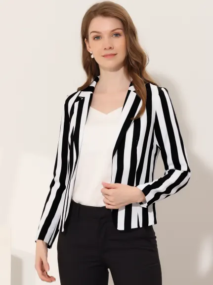 Allegra K- Open Front Notch Lapel Printed Blazer Jacket