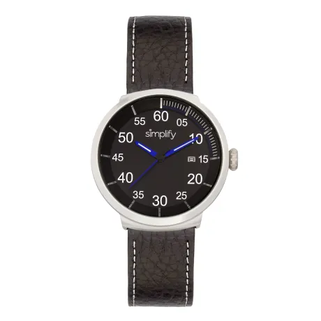 Simplify - The 7100 Leather-Band Watch w/Date - Black