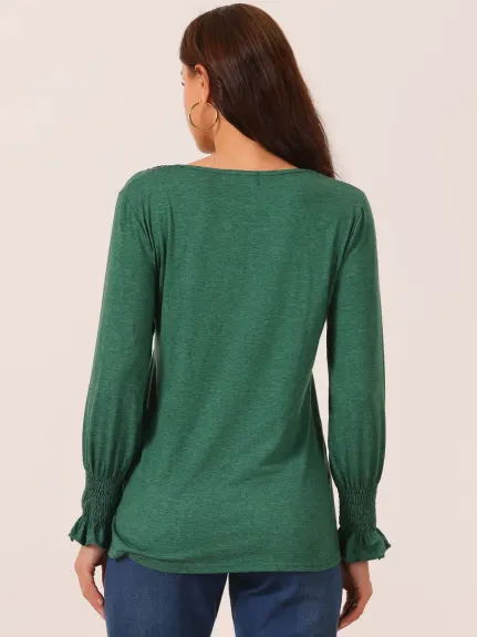 Allegra K - V Neck Long Sleeve Casual Tops