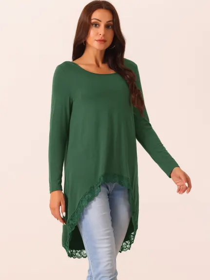 Allegra K - Blouse à manches longues avec ourlet haut-bas et bordure en dentelle