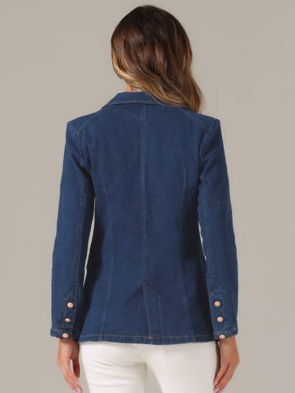 Allegra K- Notched Lapel Business Denim Blazer Jacket