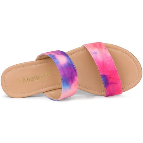 Allegra K - Tie Dye Dual Straps Slip-on Flat Sandals