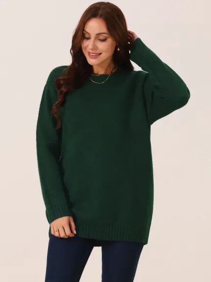 Allegra K- Round Neck Pullover Sweater with Pockets